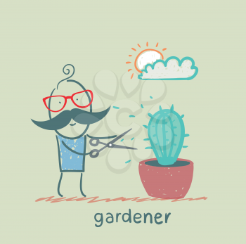 gardener mows cactus