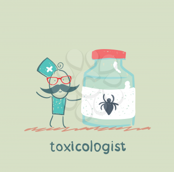Toxicologist holds a jar of medicine from poison spiders