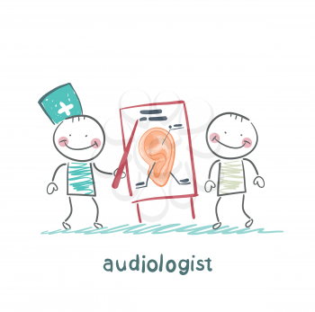 otolaryngologist shows a presentation about the patient's ear