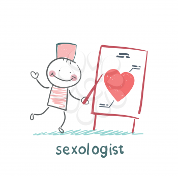 Sexologist talks presentation and shows a painted heart