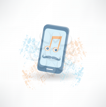 mobile phone with a mustache and music notes icon