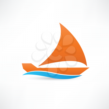 orange sailboat at sea icon