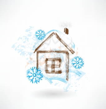 House in snowflakes grunge icon