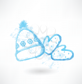 Winter hat and mittens grunge icon