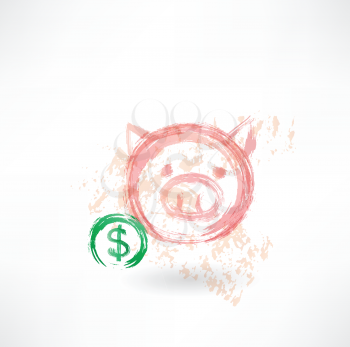 Pig's head and dollar grunge icon