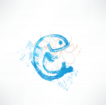 Fish blue grunge icon
