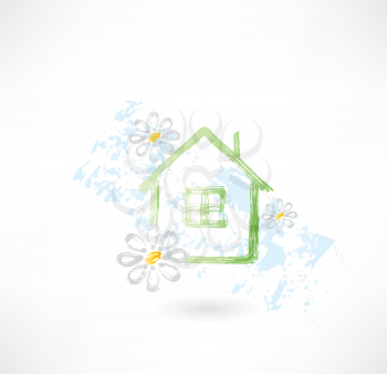 House and flower grunge icon