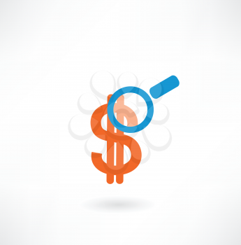 Dollar under a magnifying glass icon