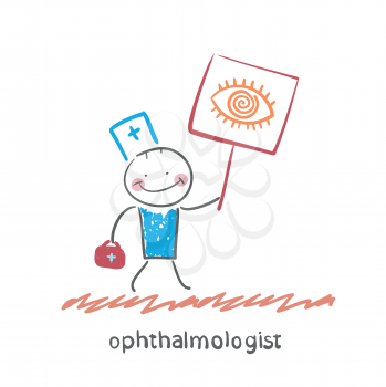 ophthalmologist with a poster where narisovany eye
