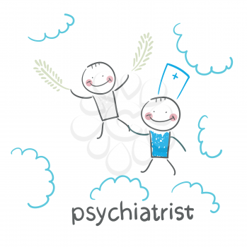 psychiatrist with patient flies in the sky