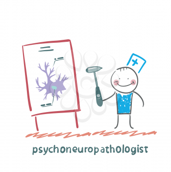 psychoneuropathologist holds the hammer and says a presentation on the nerve cells