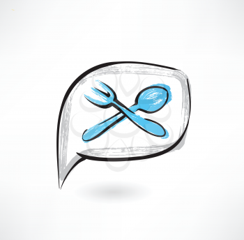 spoon and fork in the speech bubble grunge icon