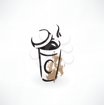 Paper cup of coffee grunge icon