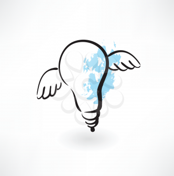 light bulb with wings grunge icon