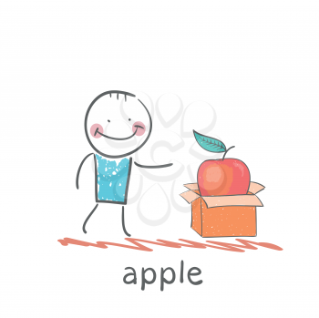 man opens a box with an apple