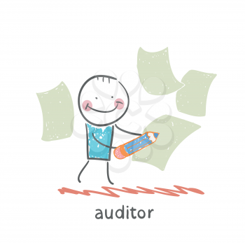 Auditor writes on a piece of paper