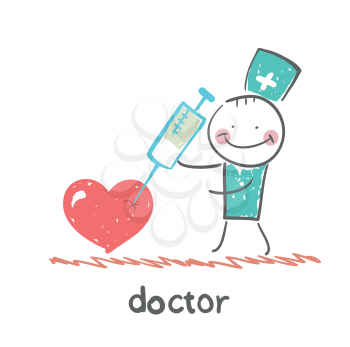 Doctor with a syringe pricks the heart