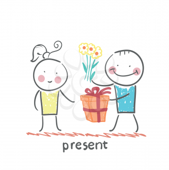 a person gives a gift of flowers girl