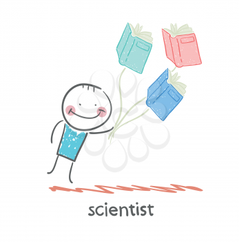 scientist flies with books