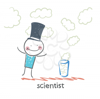 scientist conjures a glass and clouds