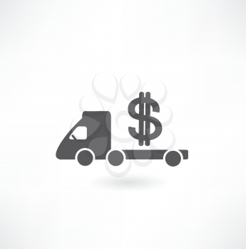 3d illustration of truck full of money over wmachine carries Dollar iconhite background