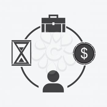 business icon. businessman, time, money, portfolio