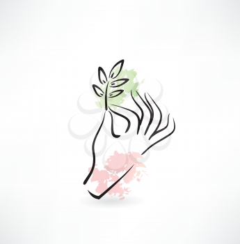 hand holding a plant icon