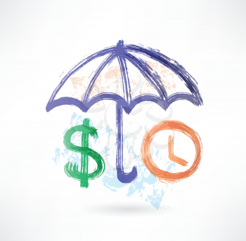 umbrella dollar and clock grunge icon