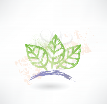 Brush icon with three green leafs. Ecology.