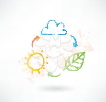 Brush icon with cloud, sun and leaf. Environment.