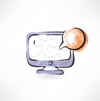 monitor and bubble speech grunge icon