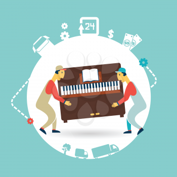 movers carry furniture piano illustration