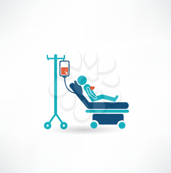 donor lies on a gurney and blood transfusions icon