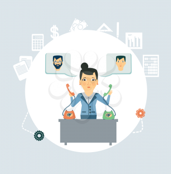 Accountant calling clients and partners illustration