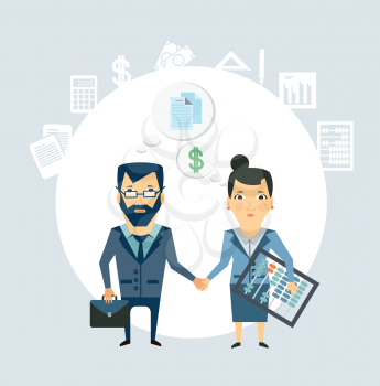 Accountant shakes hands with partner companies illustration