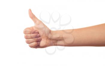 Thumb up hand on white background