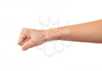 Human's hand keeping something on white background