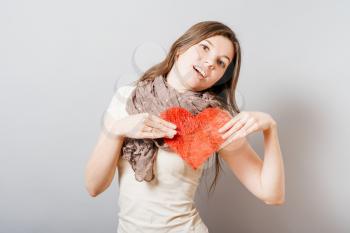Love and valentines day woman holding heart 