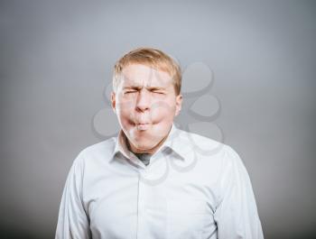 Stressed businessman crazy face expression, isolated
