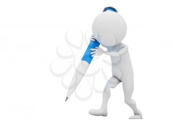 Royalty Free Clipart Image of a Figure with a Blue Pen