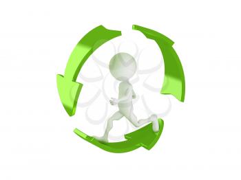 Royalty Free Clipart Image of a Figure Running Inside a Recycling
