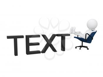 Royalty Free Clipart Image of a Figure Lounging on the Word Text