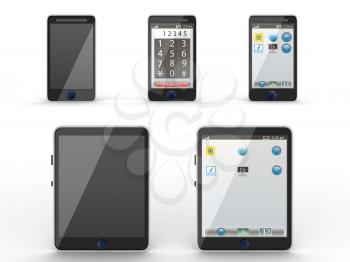 Royalty Free Clipart Image of a Collection of Phones and Electronic Devices