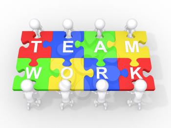 Royalty Free Clipart Image of a Team of Figures Putting Together a Puzzle