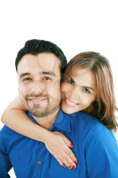 couple portrait smiling with a white background 