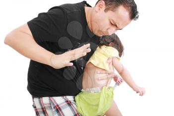 Angry father hitting her little baby daughter