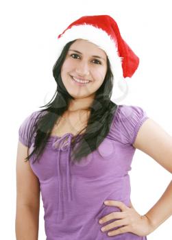 Beatiful girl in the Santa Claus hat 