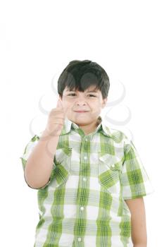 boy with finger up, isolated on white background
