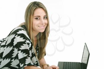 Business woman with a laptop isolated over a white background 
