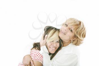 beautiful real couple mother in her 50s and teenage daughter